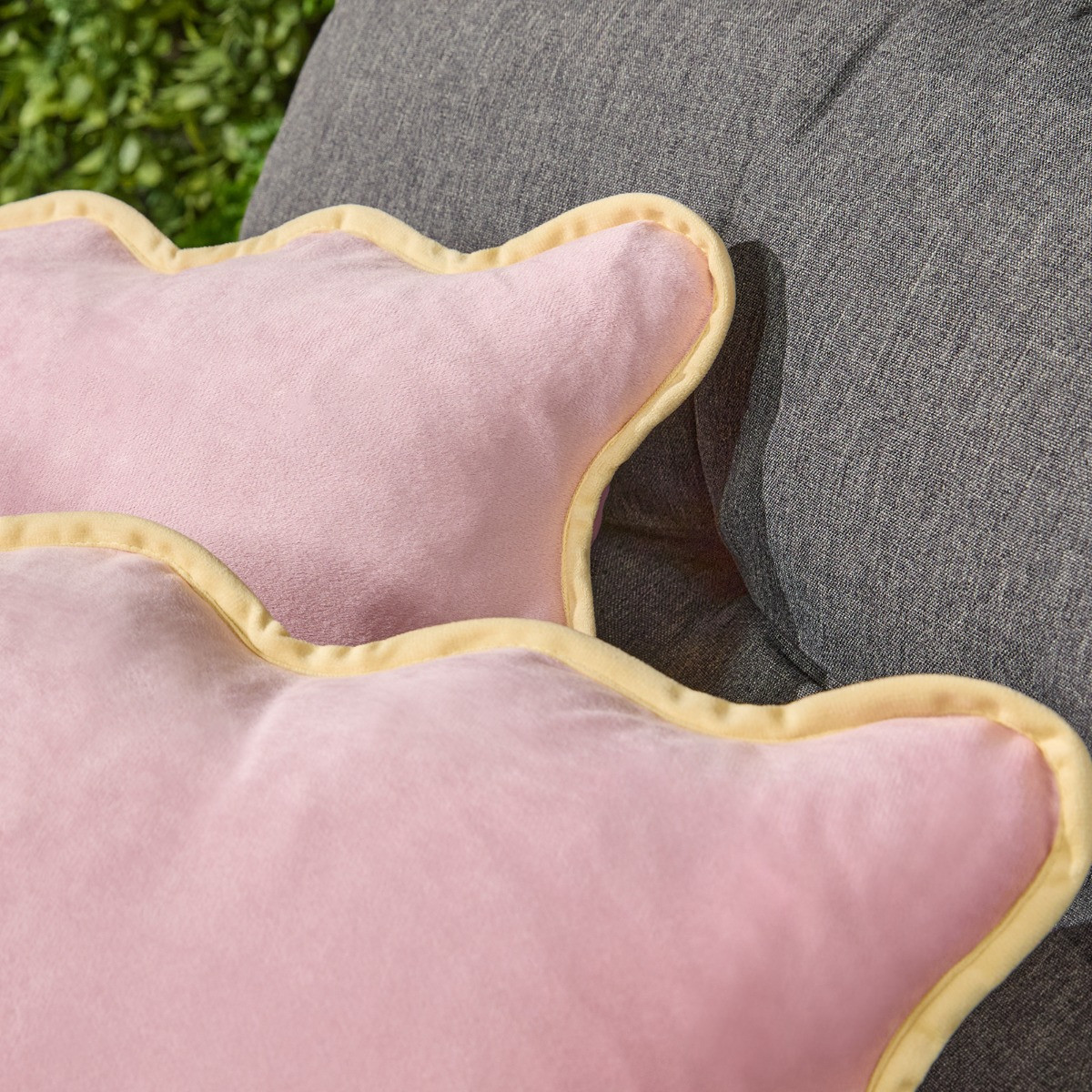 OHS Matte Velvet Scallop Edge Cushion Covers, Pink/Yellow - 45 x 45cm>