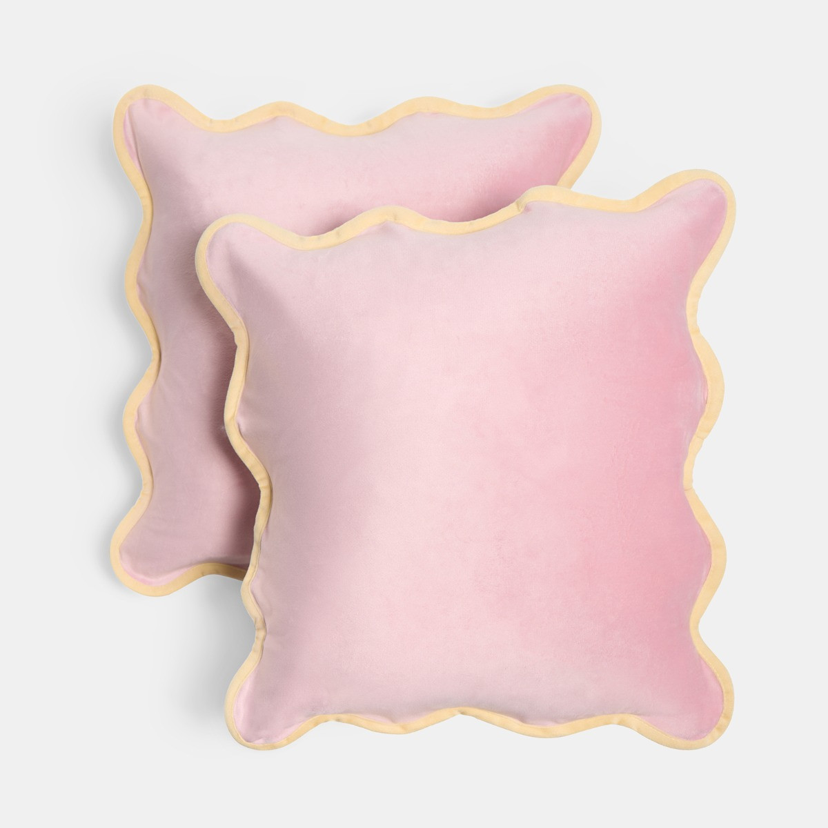 OHS Matte Velvet Scallop Edge Cushion Covers, Pink/Yellow - 45 x 45cm>