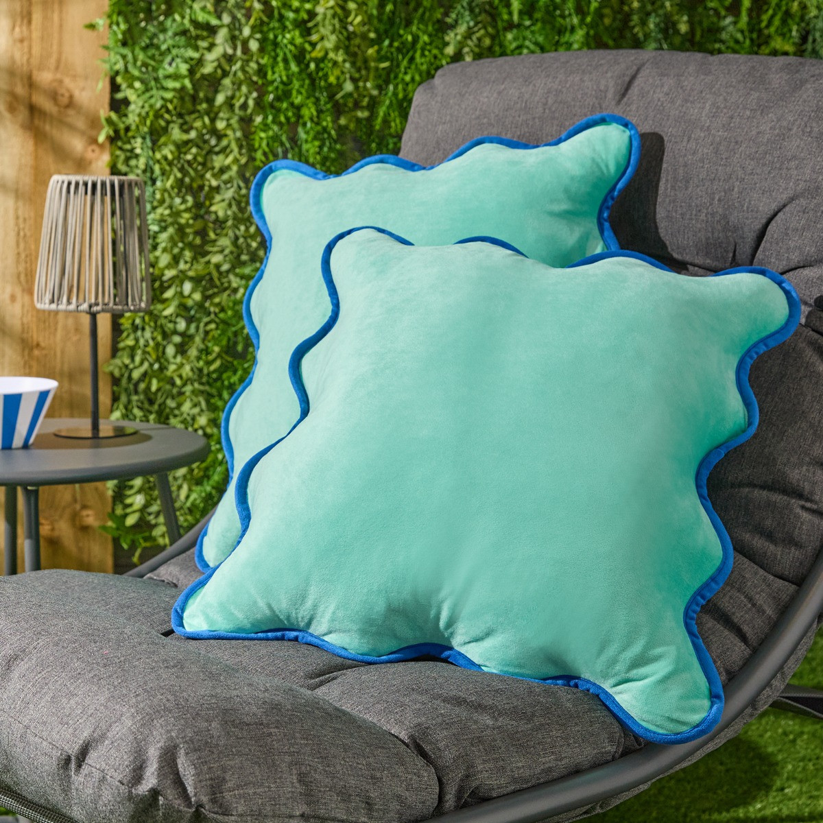 OHS Matte Velvet Scallop Edge Cushion Covers - Teal/Blue>