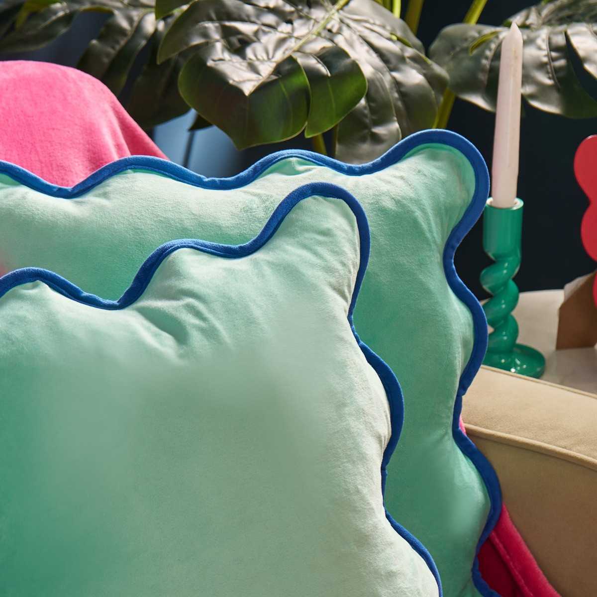 OHS Matte Velvet Scallop Edge Cushion Covers - Teal/Blue>