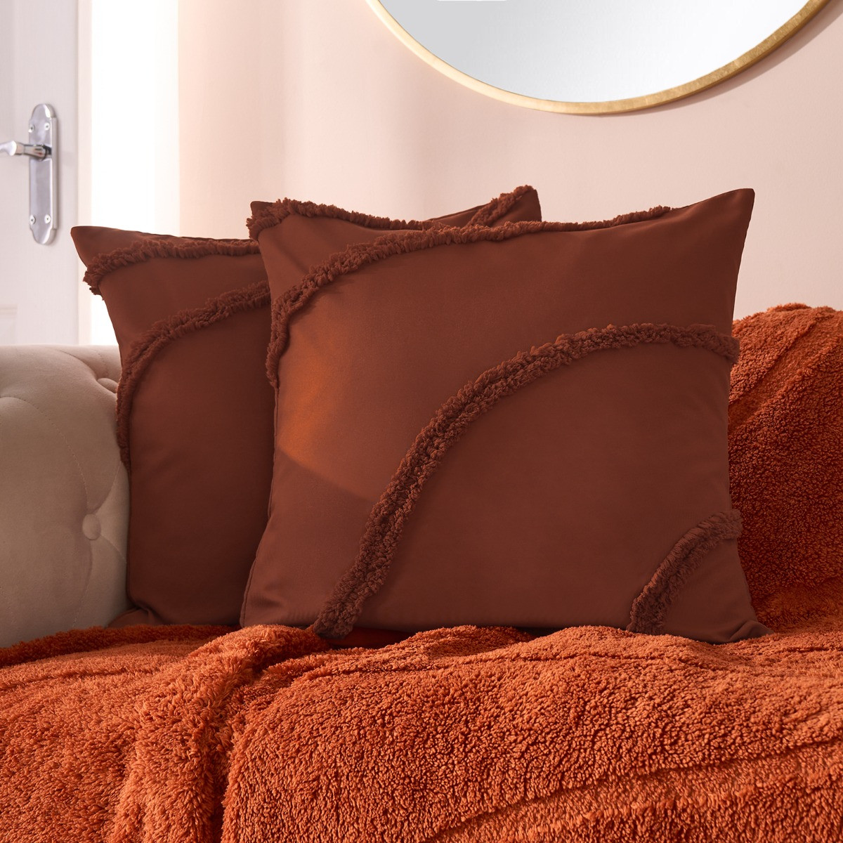 OHS Tufted Contour Cushion Covers, Rust - 45 x 45cm>