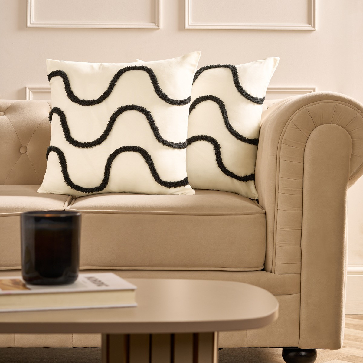 OHS Tufted Wave Cushion Covers, Monochrome - 45 x 45cm>