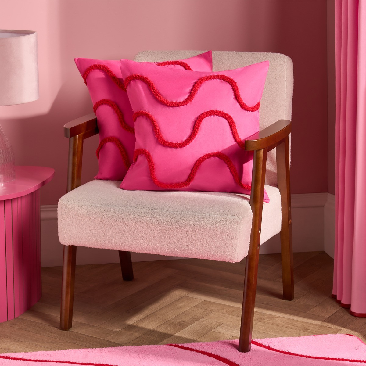 OHS Tufted Wave Cushion Covers, Hot Pink/Red - 45 x 45cm>