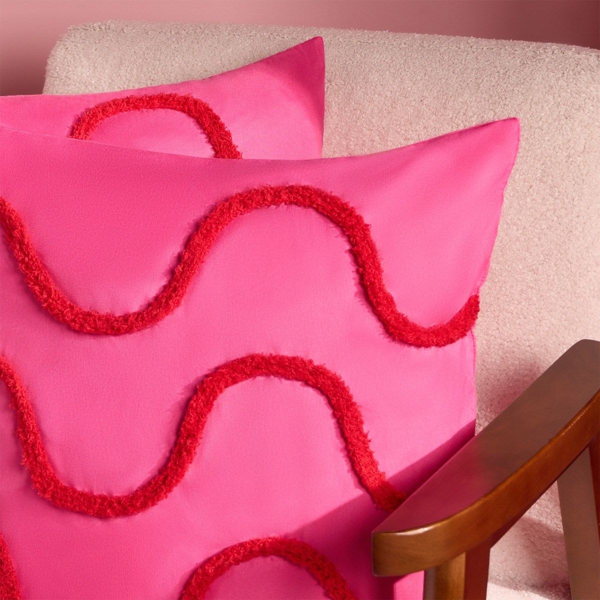 OHS 4 Pack Tufted Wave Cushion Covers with Cushion - Hot Pink/Red>