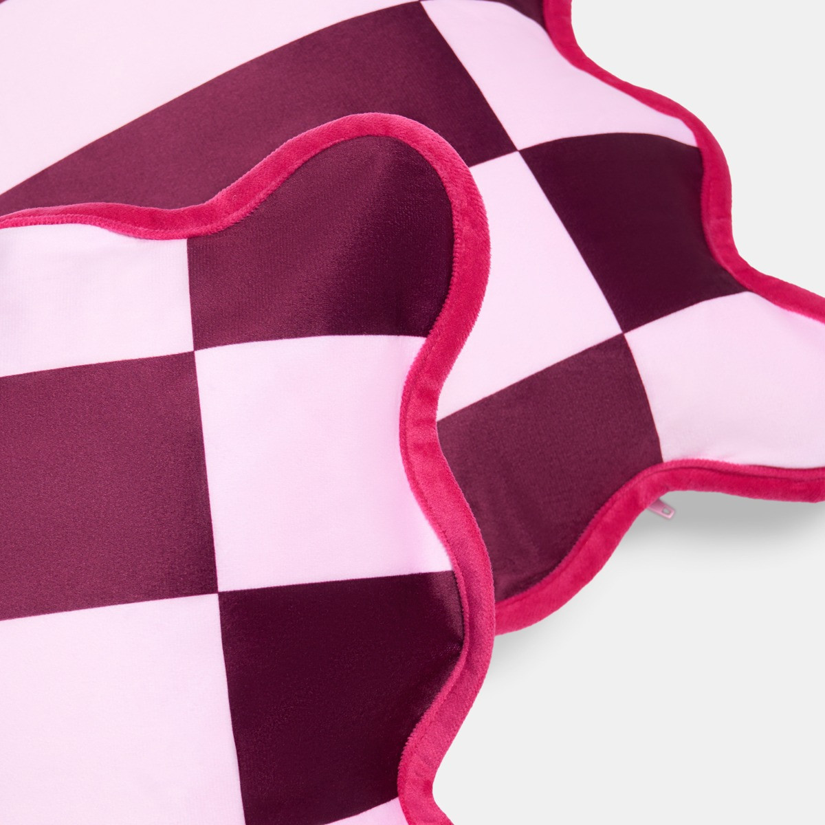 OHS Velvet Check Scallop Edge Cushion Covers, Burgundy/Pink - 45 x 45cm>