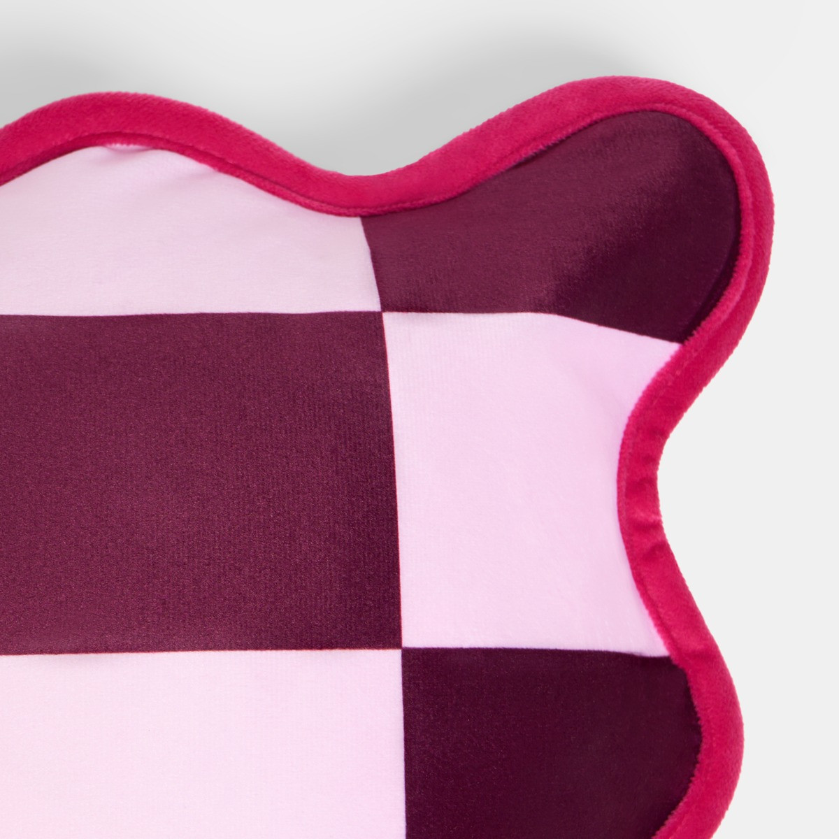 OHS Velvet Check Scallop Edge Cushion Covers - Burgundy/Pink>