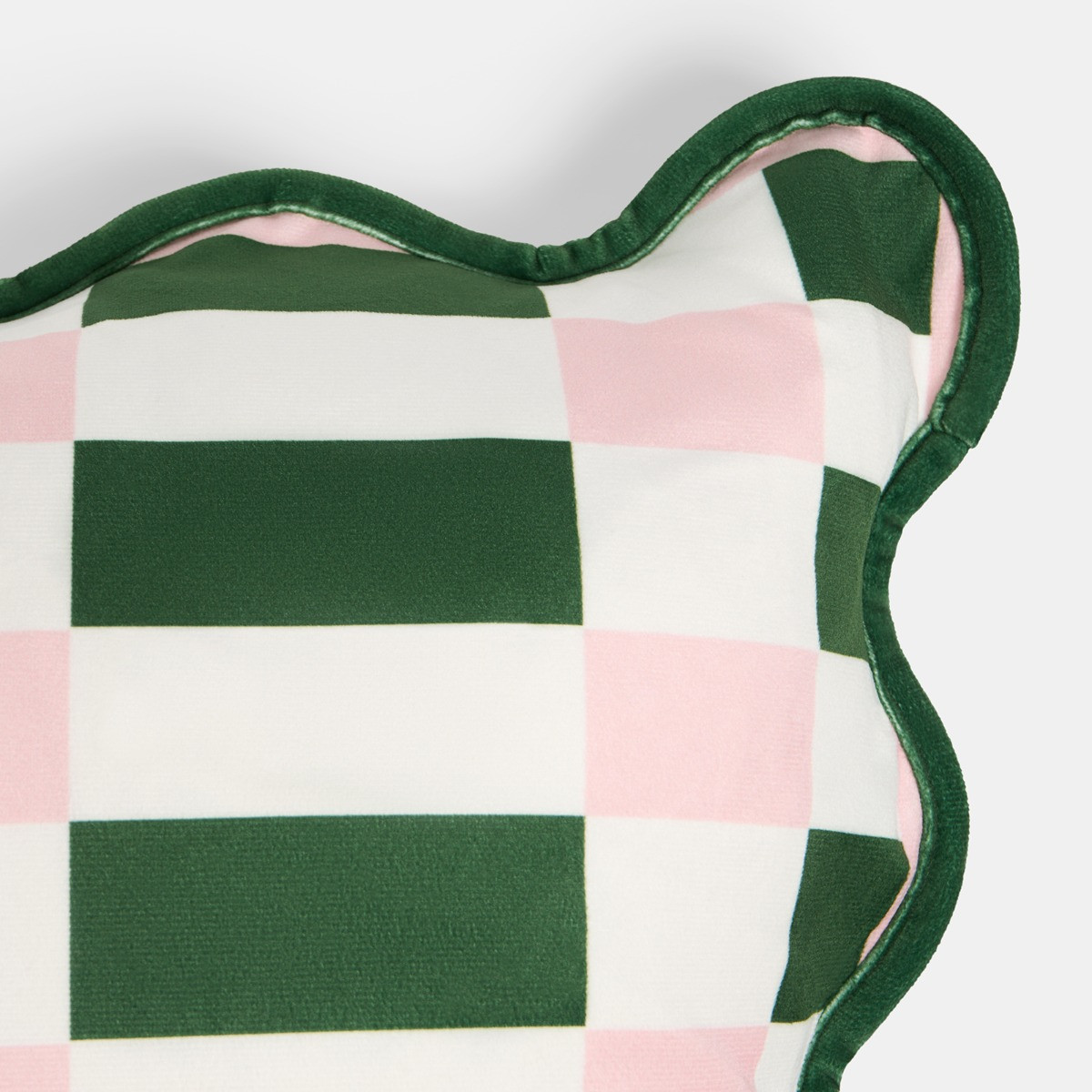 OHS Geometric Print Velvet Scallop Edge Cushion Covers, Green/Pink - 45 x 45cm>