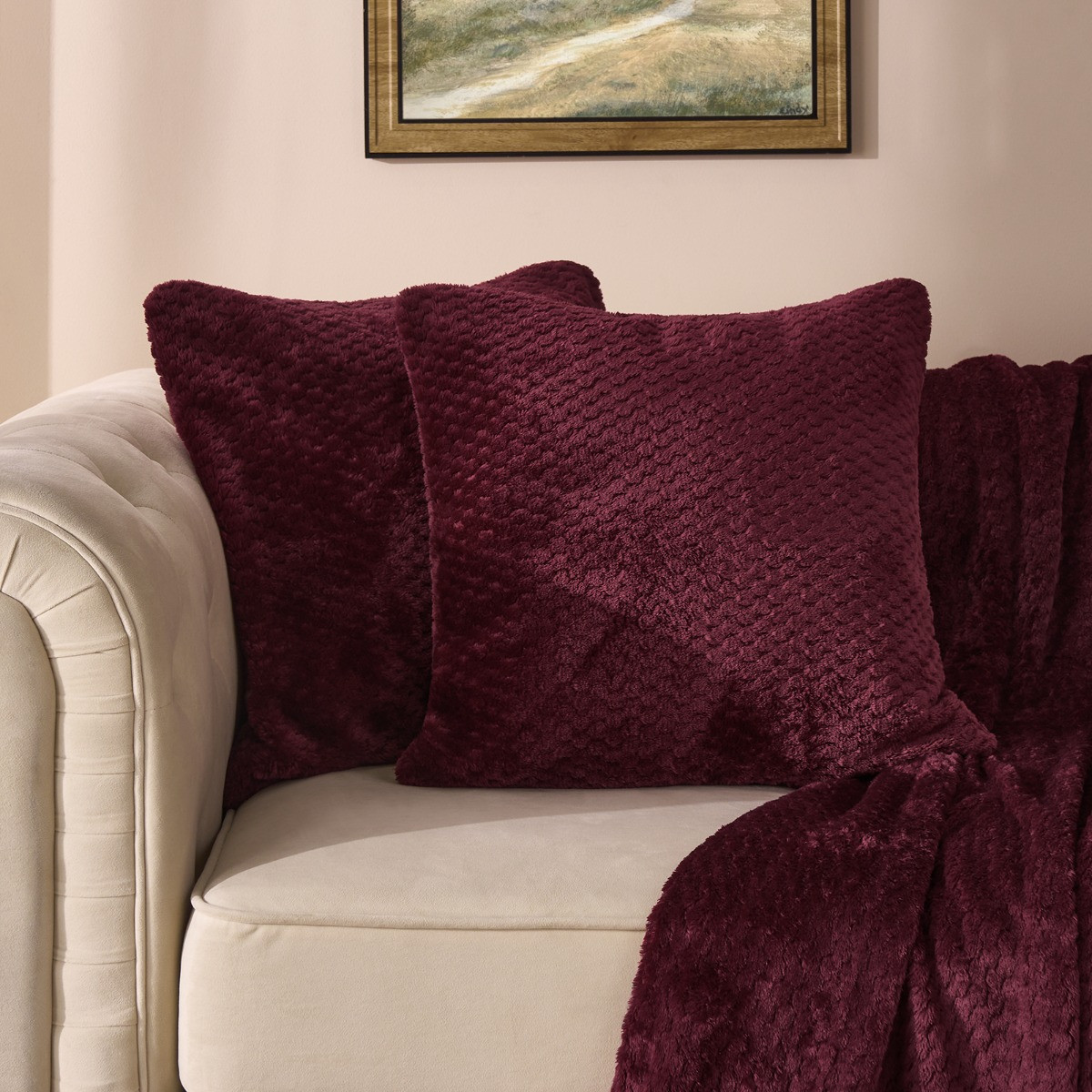 OHS Waffle Fleece Cushion Cover - Burgundy>