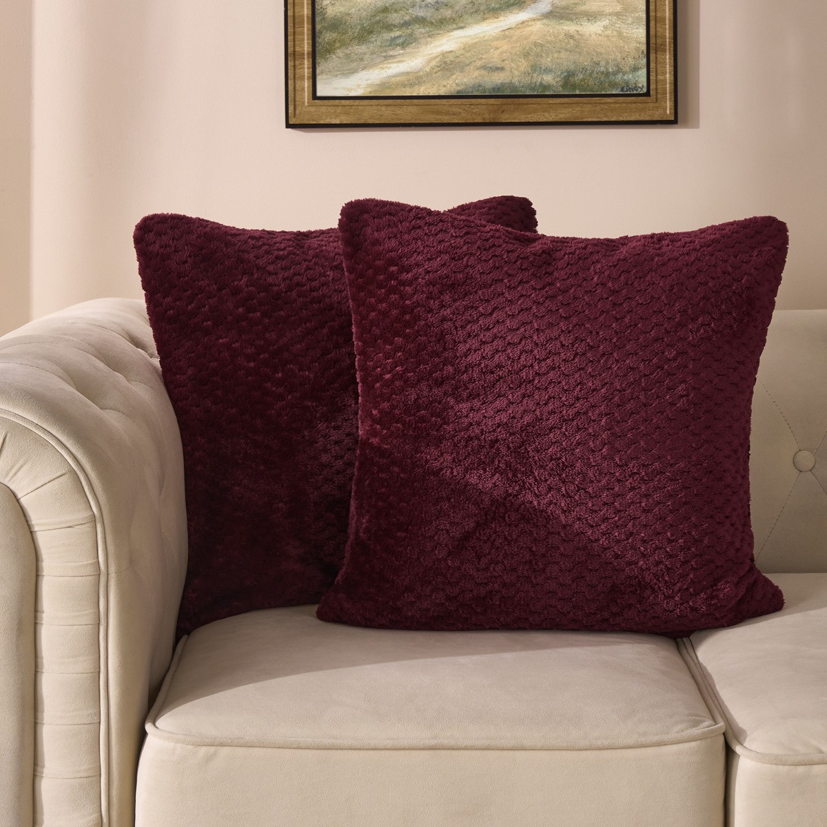 OHS Waffle Fleece Cushion Cover - Burgundy>