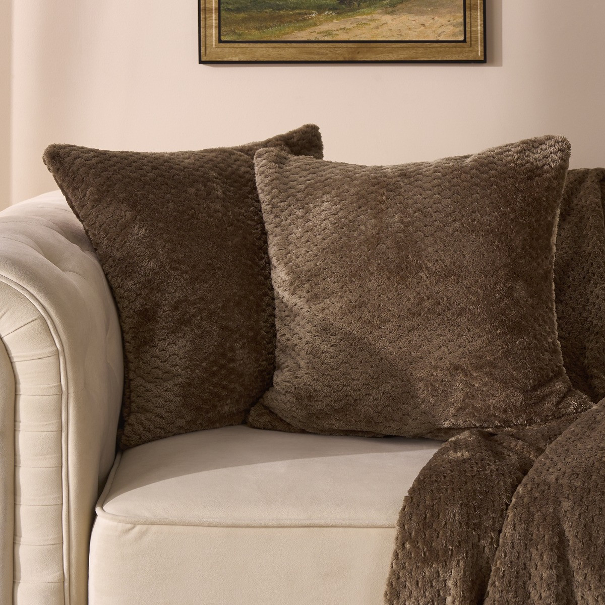 OHS Waffle Fleece Cushion Cover - Chocolate>