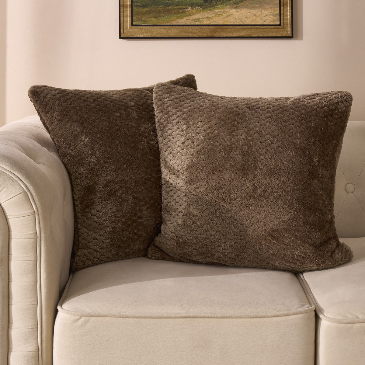 OHS Waffle Fleece Cushion Cover - Chocolate>