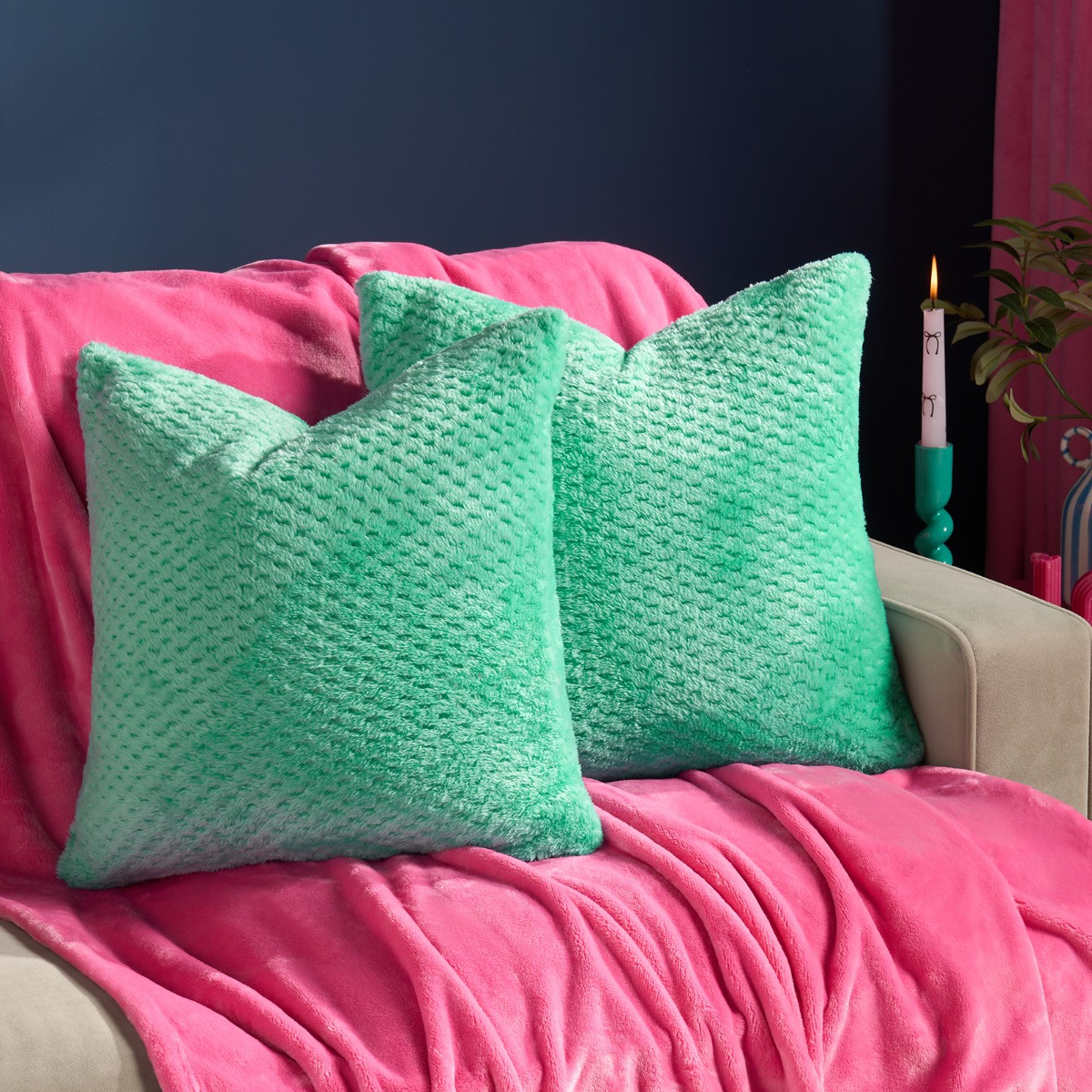 OHS Waffle Fleece Cushion Covers, Jade Green - 45 x 45cm>