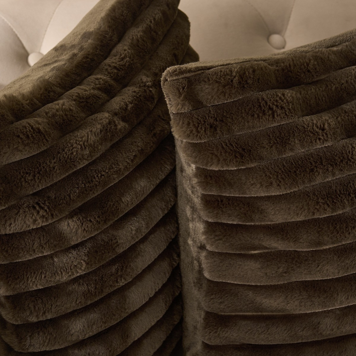 OHS Faux Fur Thick Ribbed Cushion Covers - Chocolate>