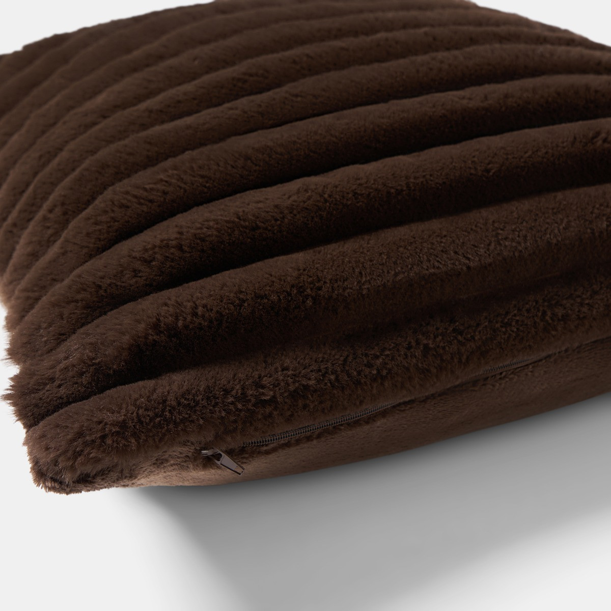 OHS Faux Fur Thick Ribbed Cushion Covers - Chocolate>