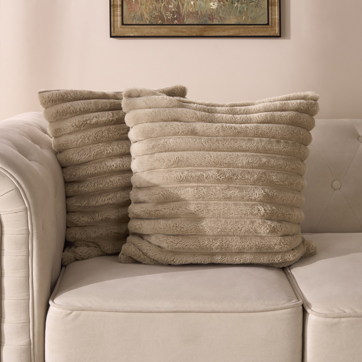 OHS 4 Pack Faux Fur Thick Ribbed Cushion Covers with Cushion - Mink>