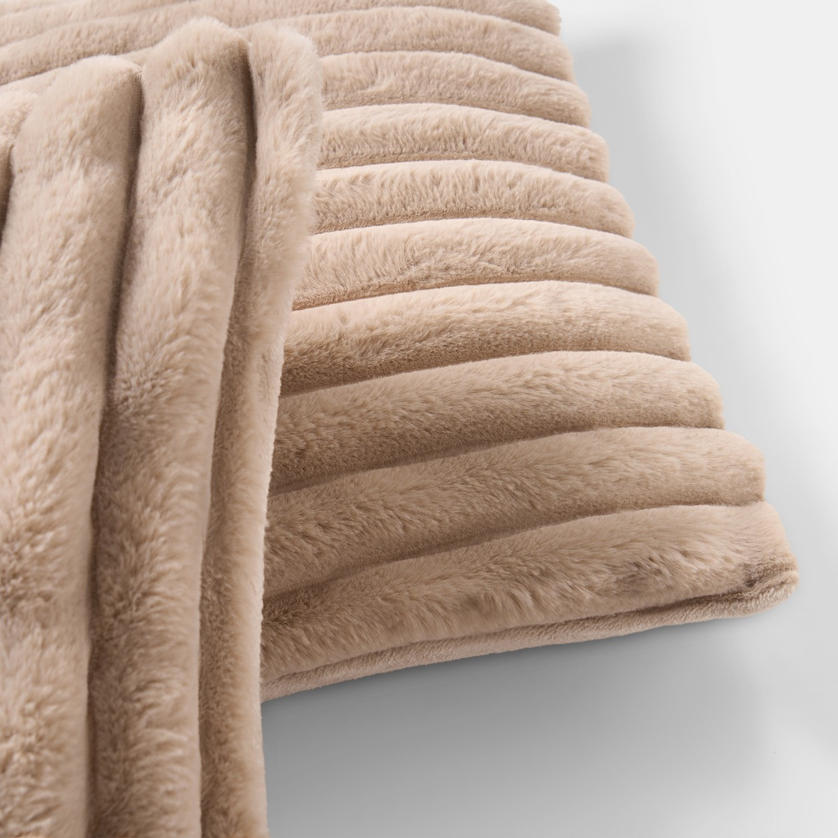 OHS Faux Fur Thick Ribbed Cushion Covers - Mink>