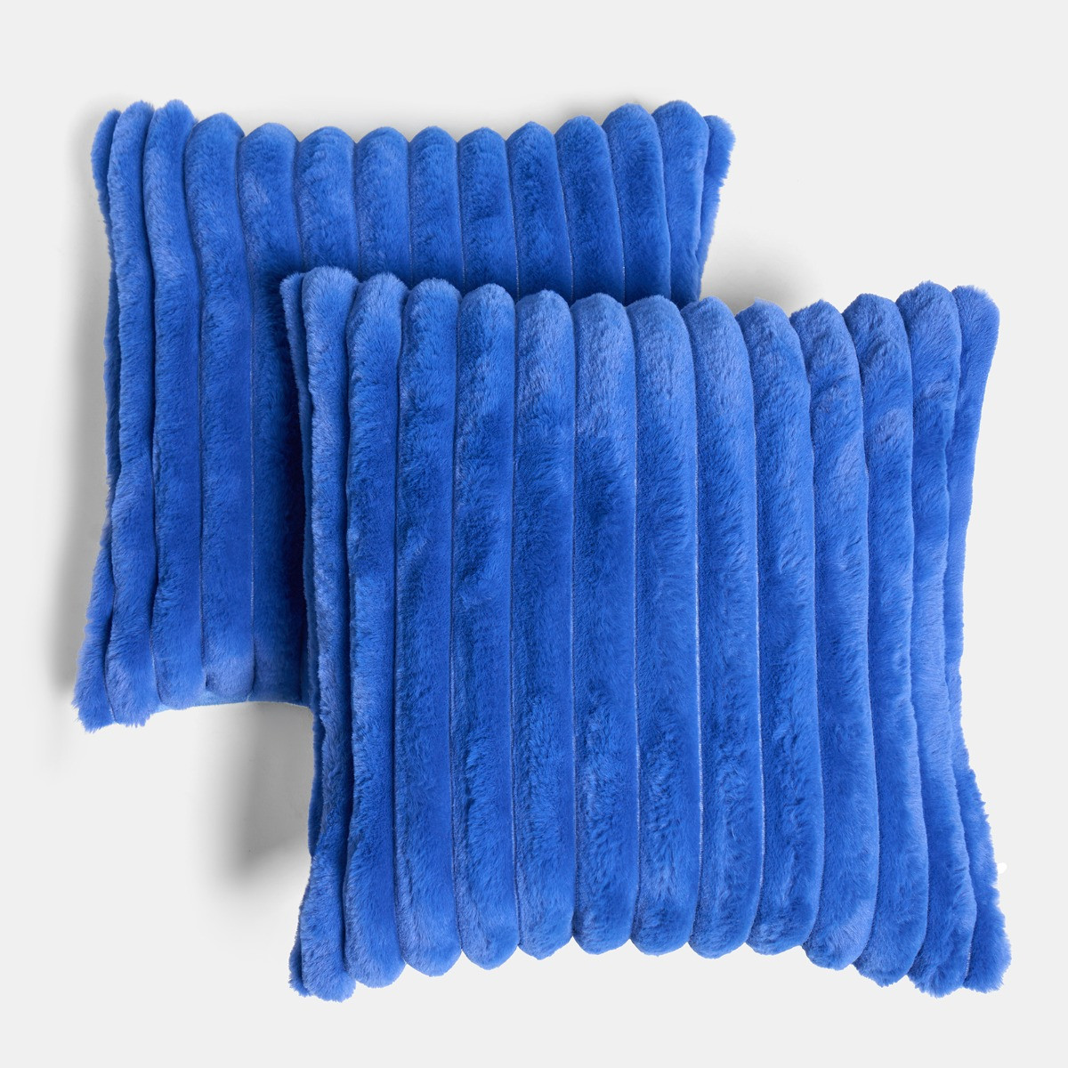 OHS 4 Pack Faux Fur Thick Ribbed Cushion Covers with Cushion Pads, Cobalt Blue - 45 x 45cm>