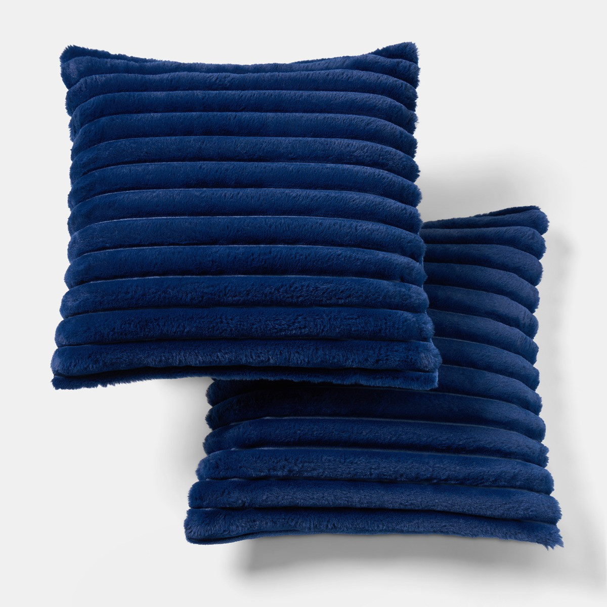 OHS Faux Fur Thick Ribbed Cushion Covers, Navy - 45 x 45cm>