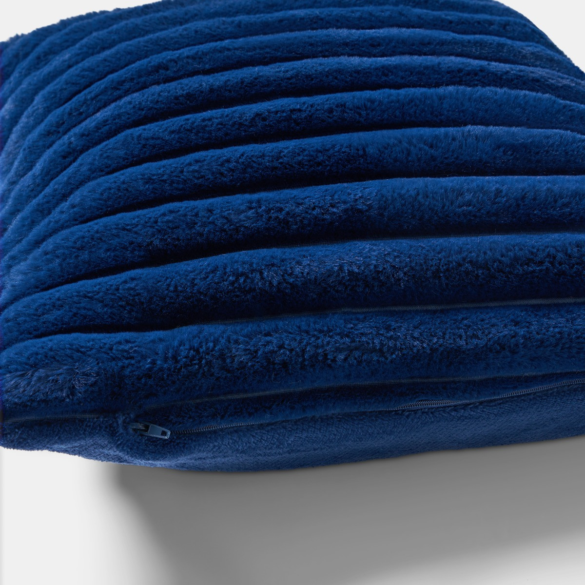 OHS Faux Fur Thick Ribbed Cushion Covers, Navy - 45 x 45cm>