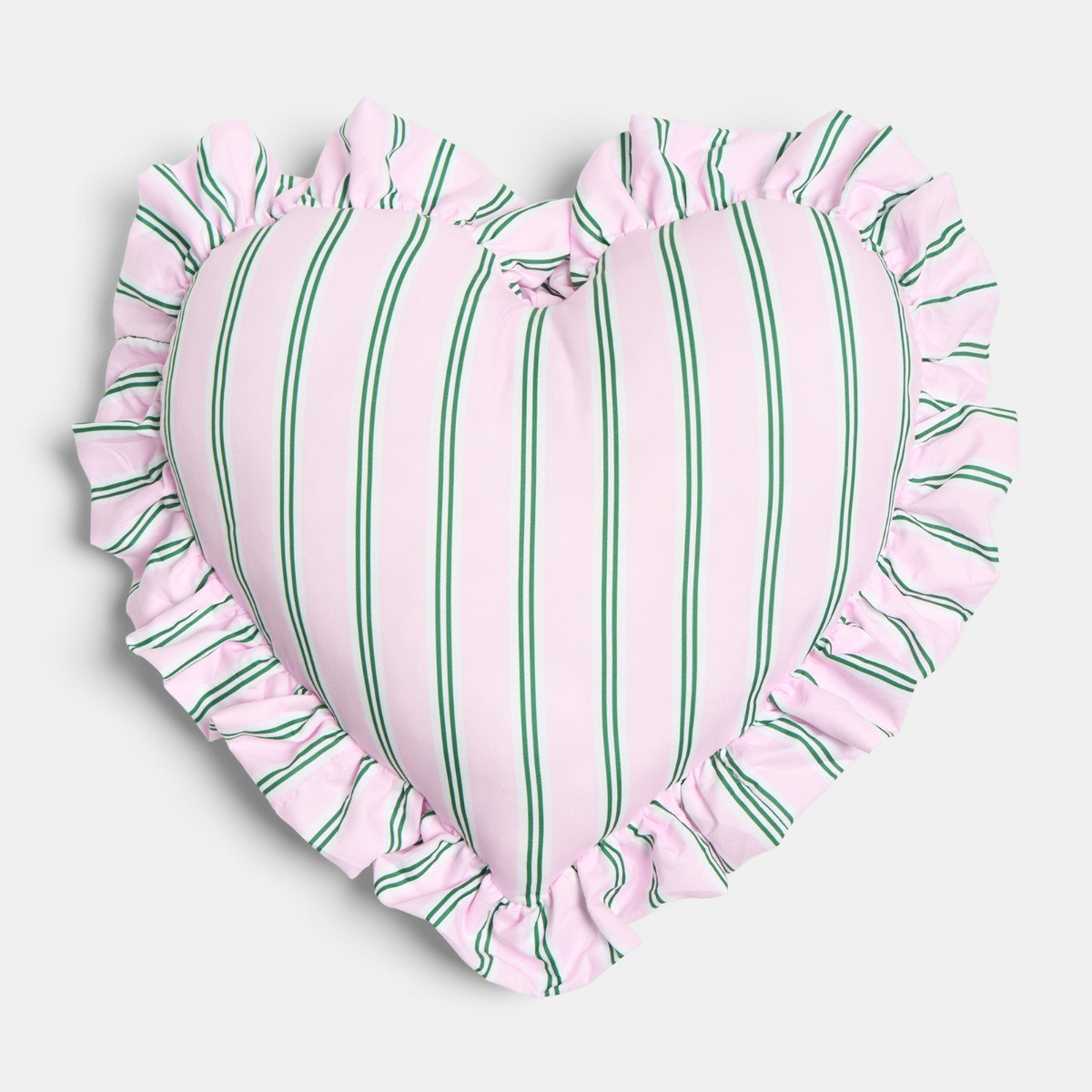 OHS Frill Heart Shaped Stripe Cushion - Pink/Green>