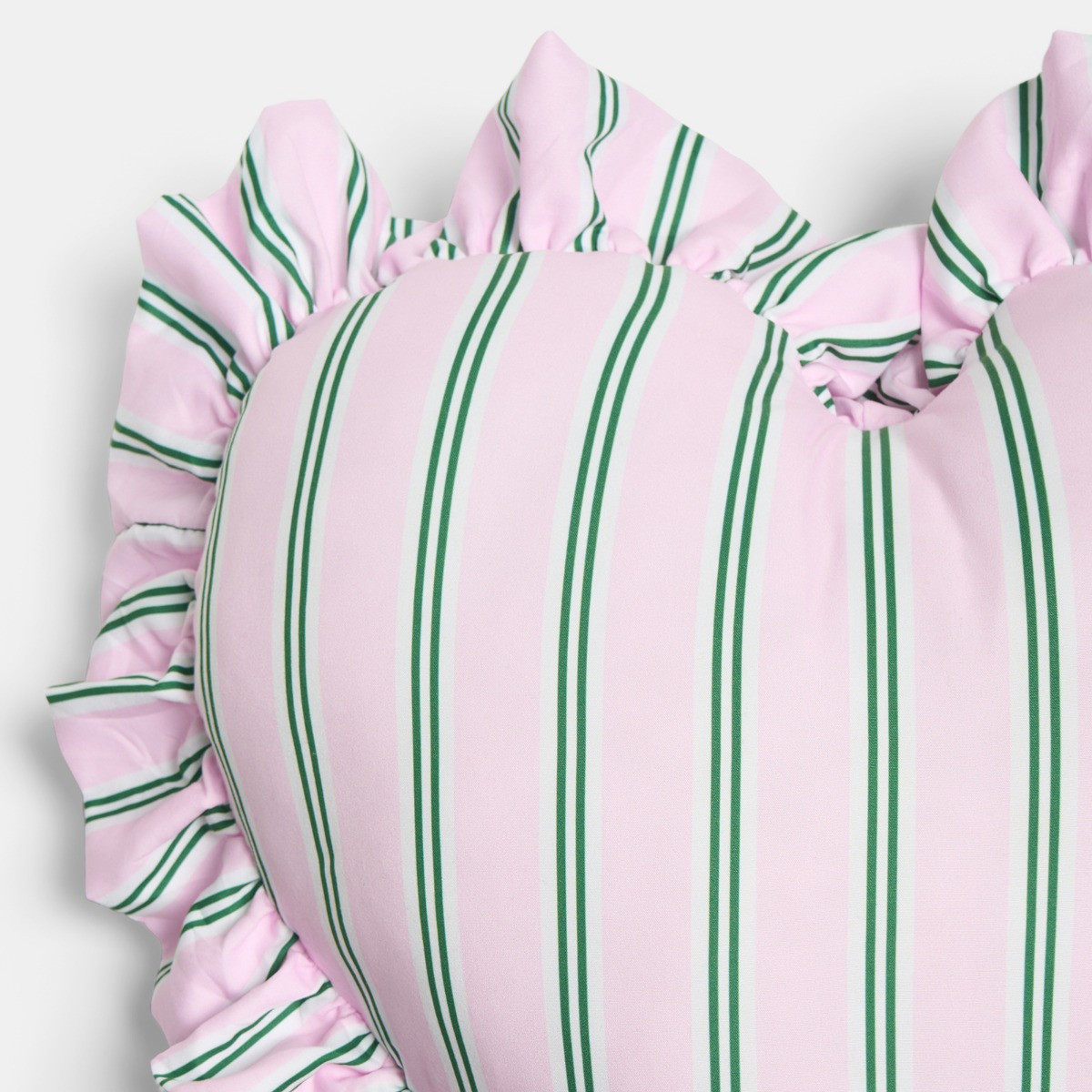 OHS Frill Heart Shaped Stripe Cushion - Pink/Green>