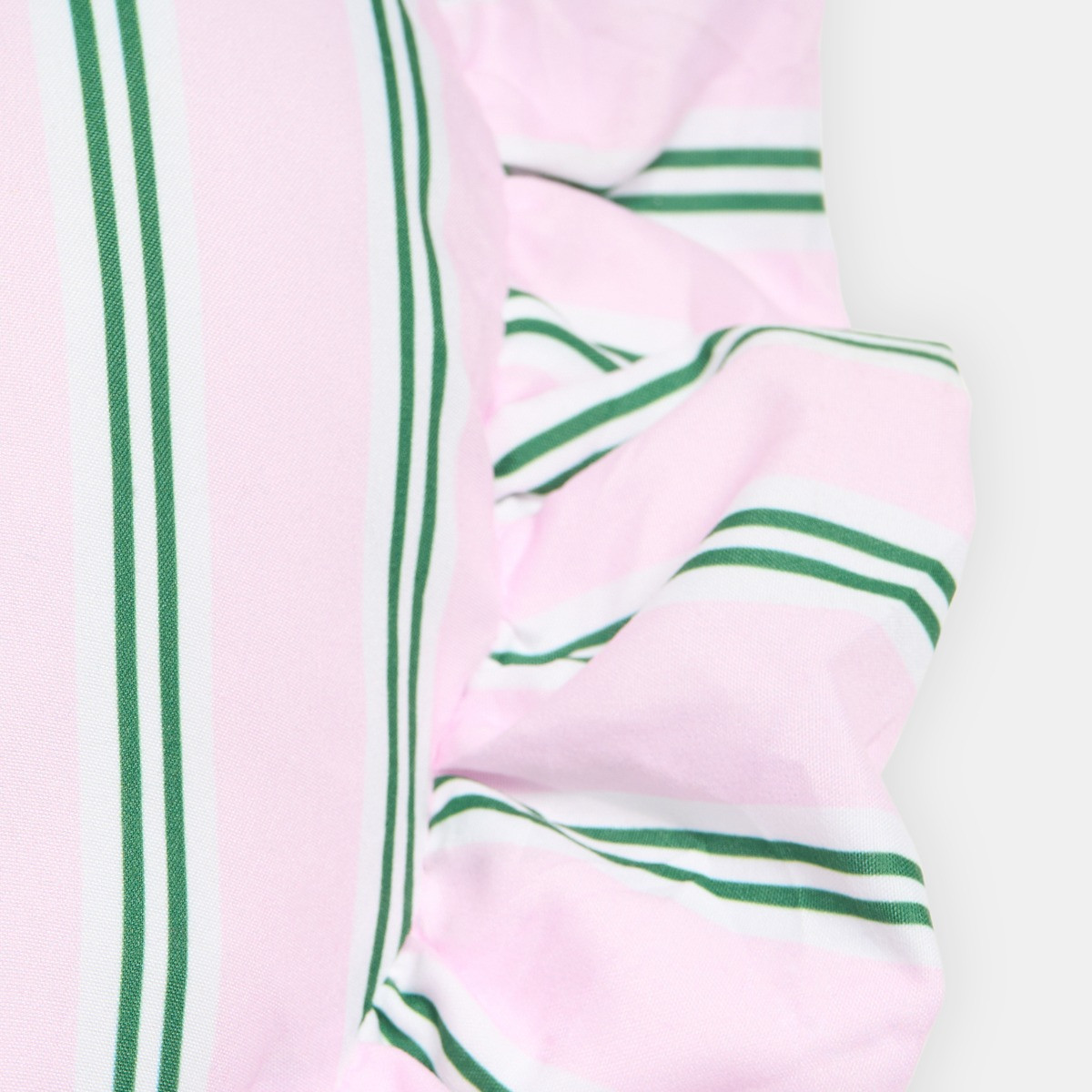 OHS Frill Heart Shaped Stripe Cushion - Pink/Green>