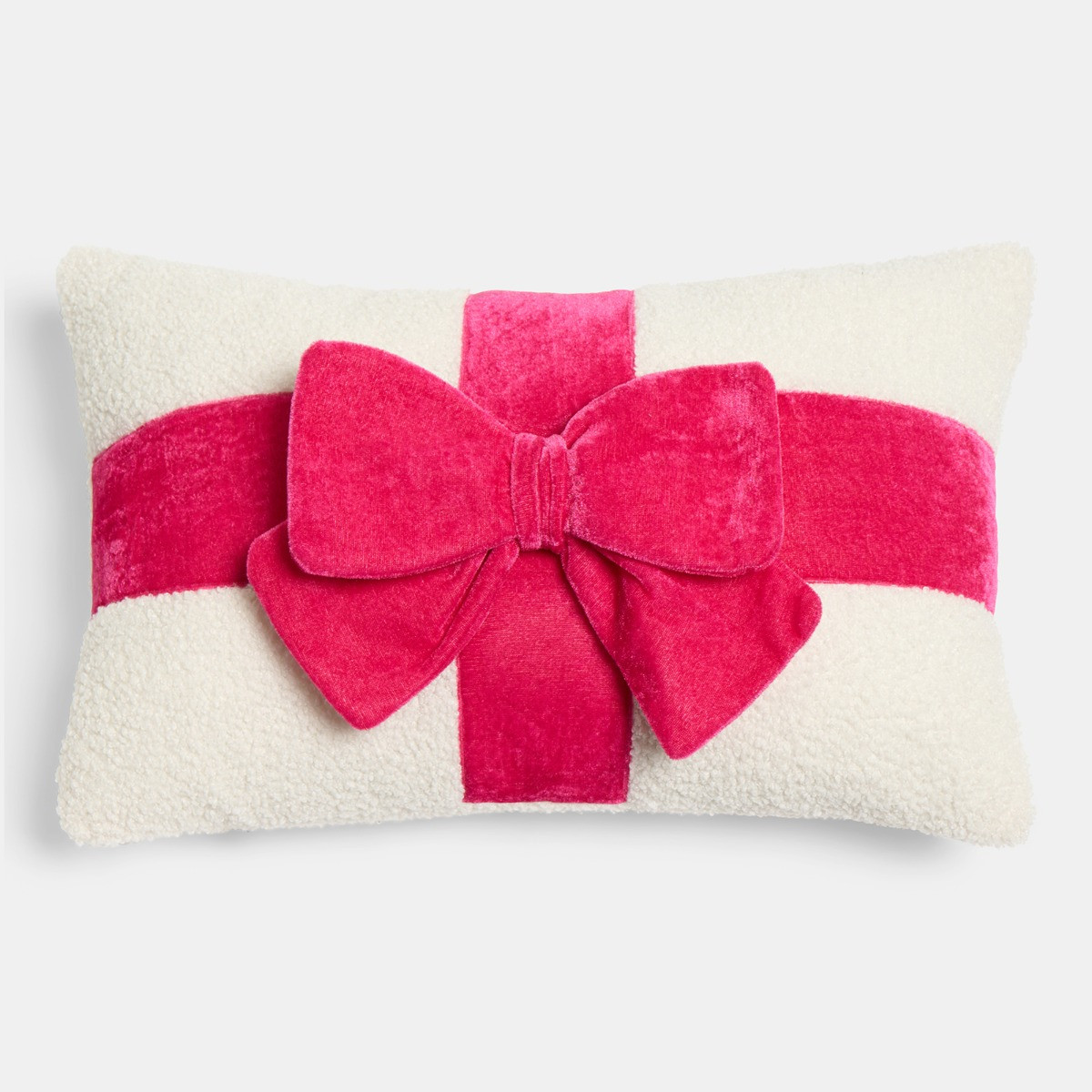 OHS Bow Wrapped Cushion - Hot Pink/Cream>