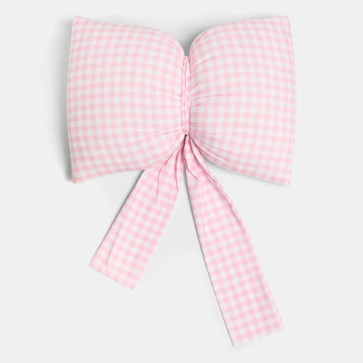 OHS Gingham Print Bow Shaped Cushion - Pink>