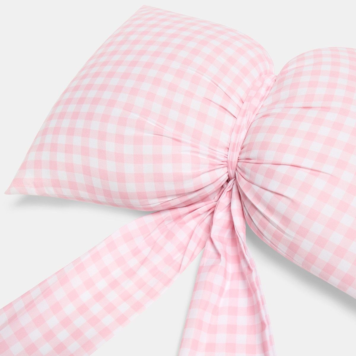 OHS Gingham Print Bow Shaped Cushion - Pink>