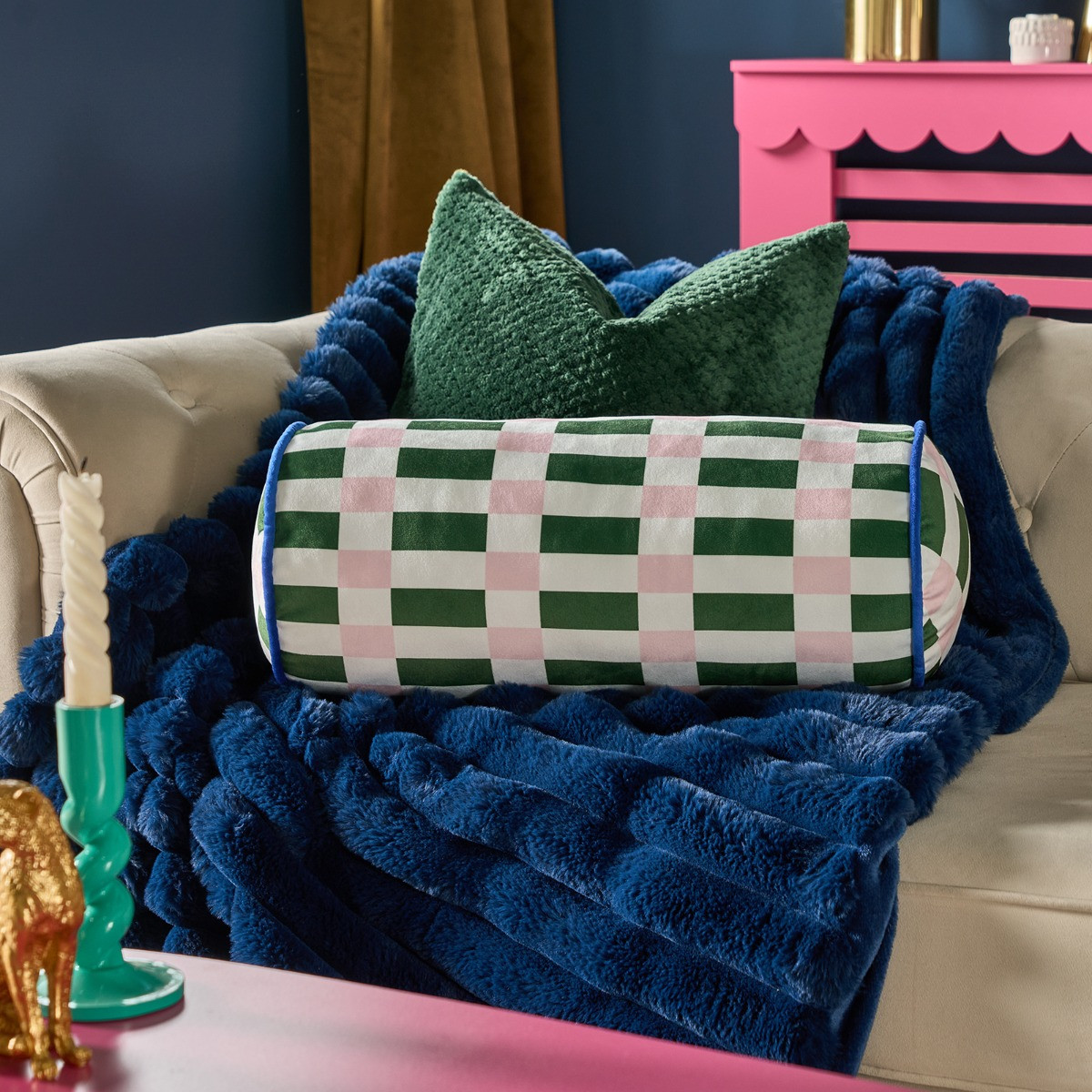 OHS Geometric Print Bolster Pillow - Green/Pink>