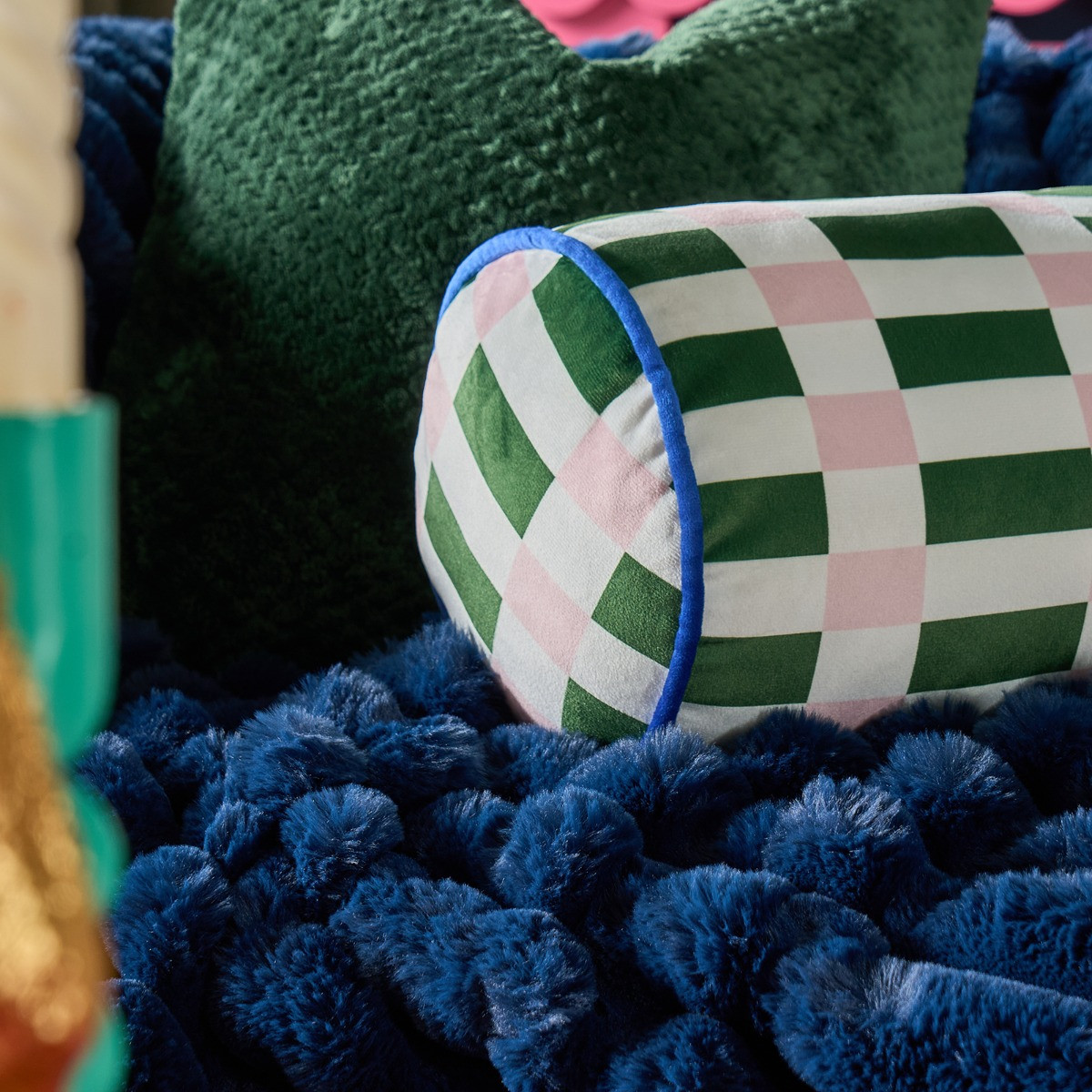 OHS Geometric Print Bolster Pillow - Green/Pink>