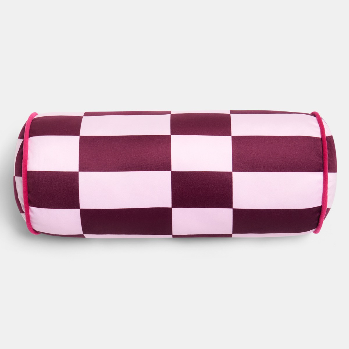 OHS Check Print Bolster Pillow - Pink/Burgundy>