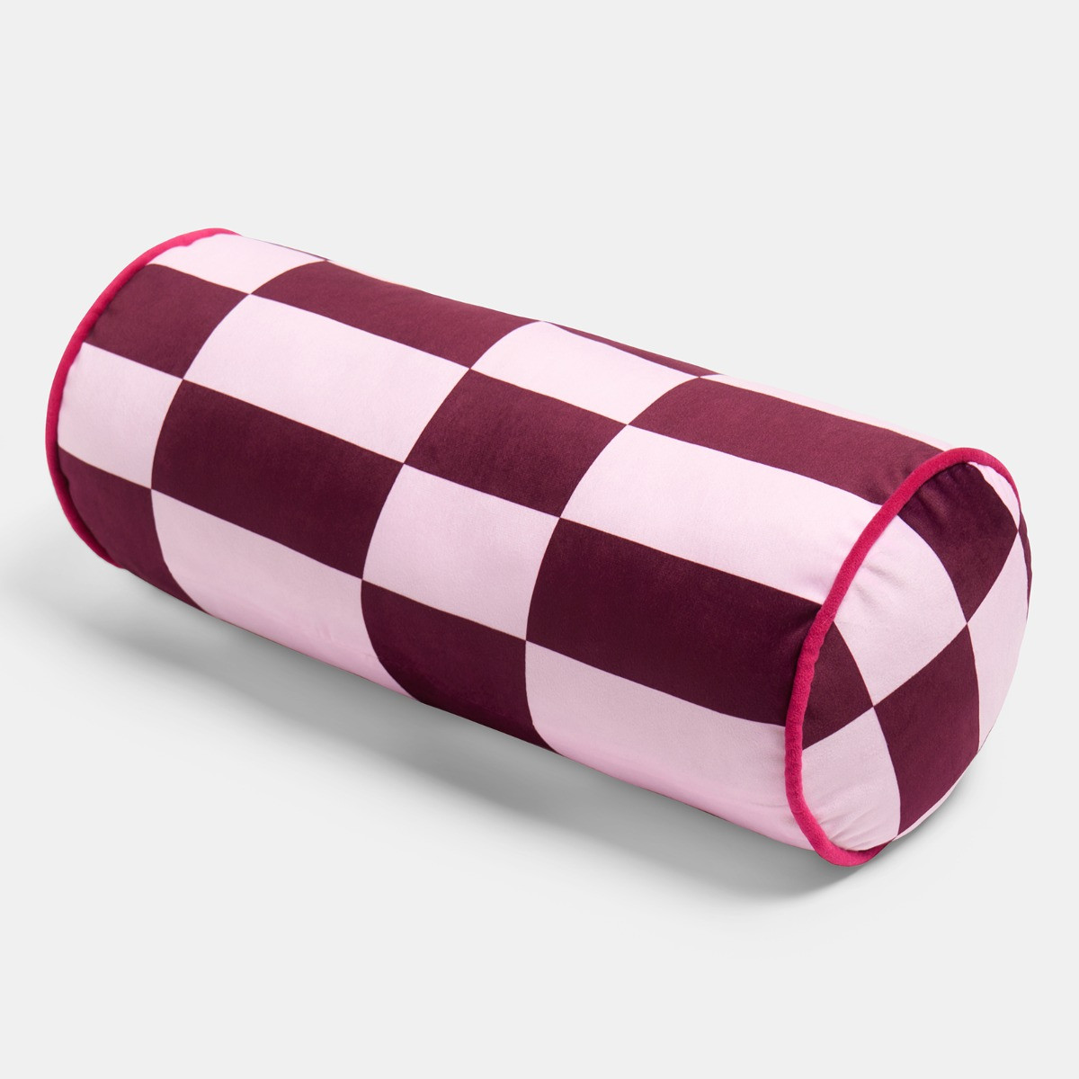 OHS Check Print Bolster Pillow - Pink/Burgundy>