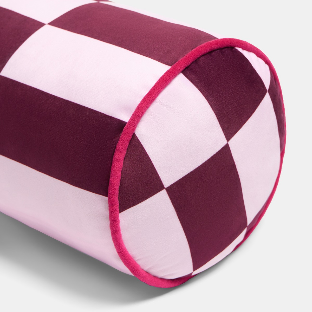 OHS Check Print Bolster Pillow - Pink/Burgundy>