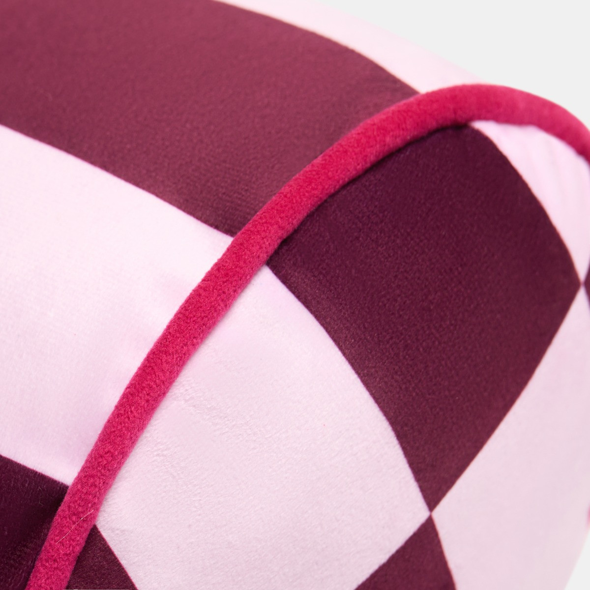 OHS Check Print Bolster Pillow - Pink/Burgundy>