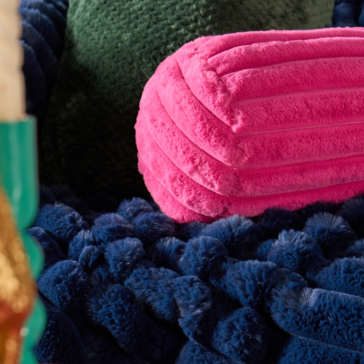 OHS Faux Fur Ribbed Bolster Pillow - Hot Pink>