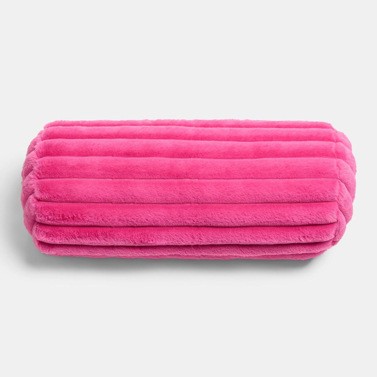 OHS Faux Fur Ribbed Bolster Pillow - Hot Pink>