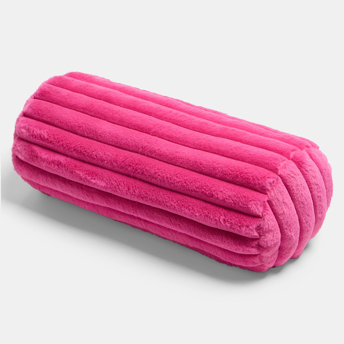 OHS Faux Fur Ribbed Bolster Pillow - Hot Pink>