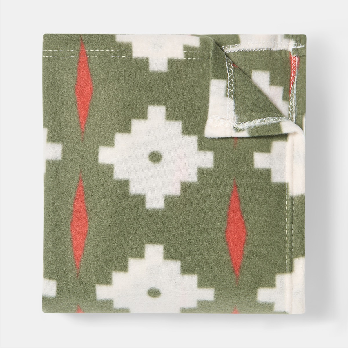 OHS Geometric Tile Print Fleece Throw - Olive>
