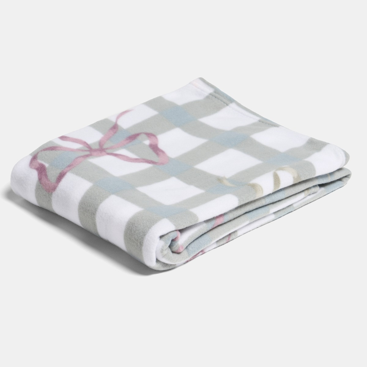 OHS Bow Gingham Print Fleece Throw - White/Grey>