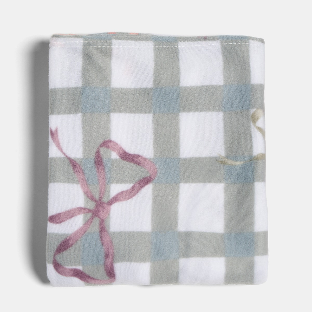 OHS Bow Gingham Print Fleece Throw - White/Grey>
