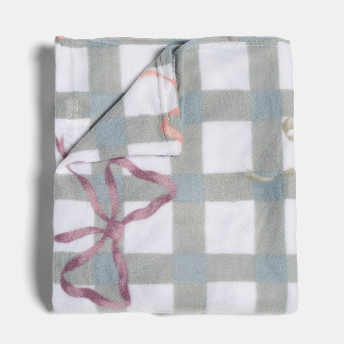 OHS Bow Gingham Print Fleece Throw - White/Grey>