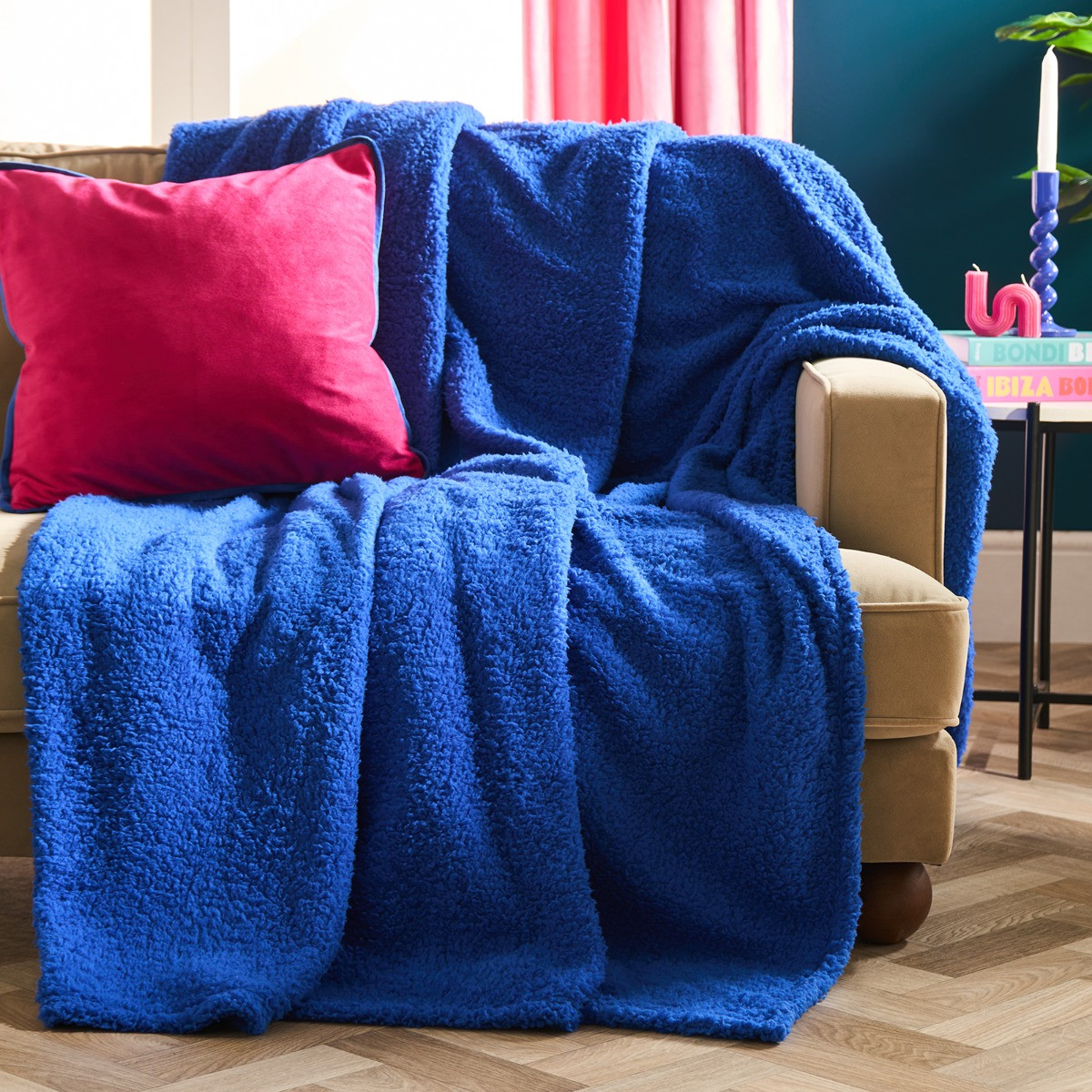 OHS Teddy Fleece Throw, Cobalt Blue - 150 x 200cm>