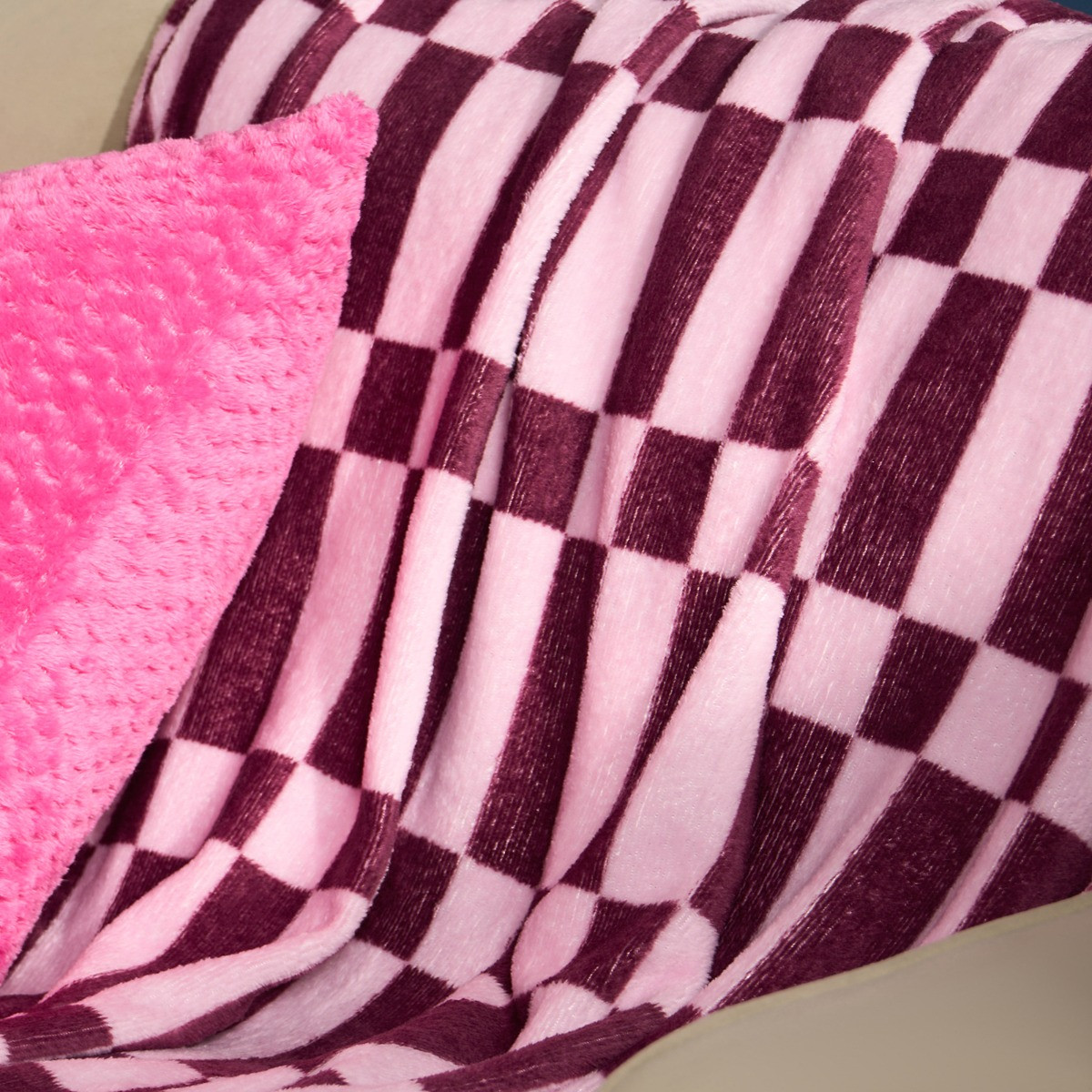 OHS Check Print Ultra Soft Throw - Pink/Burgundy>