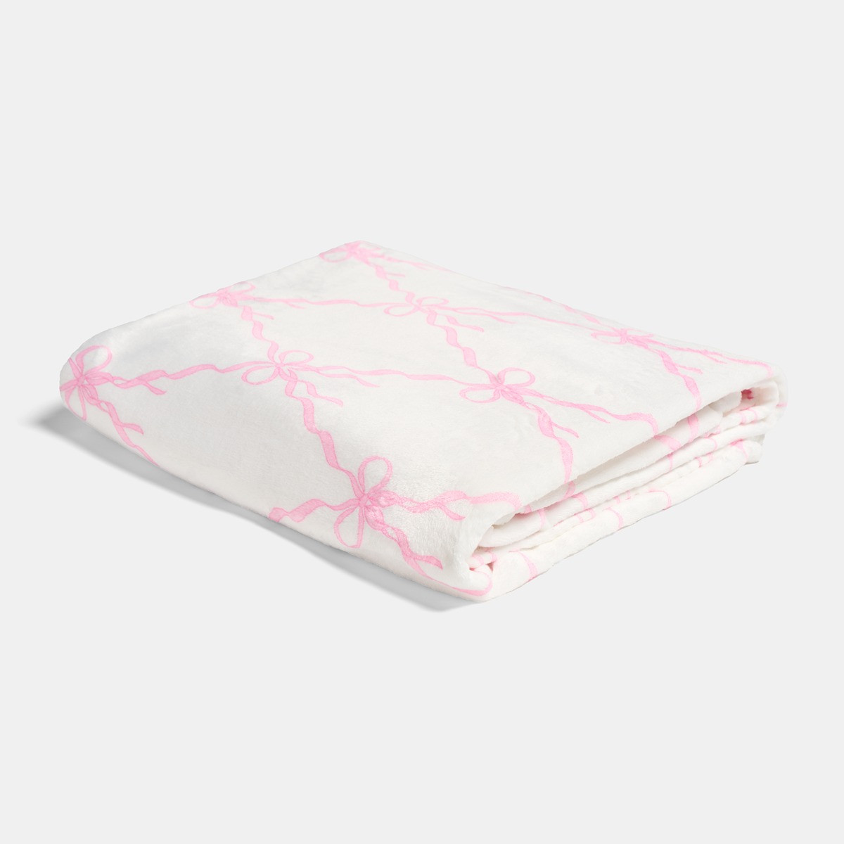 OHS Bow Print Ultra Soft Throw - White/Pink>