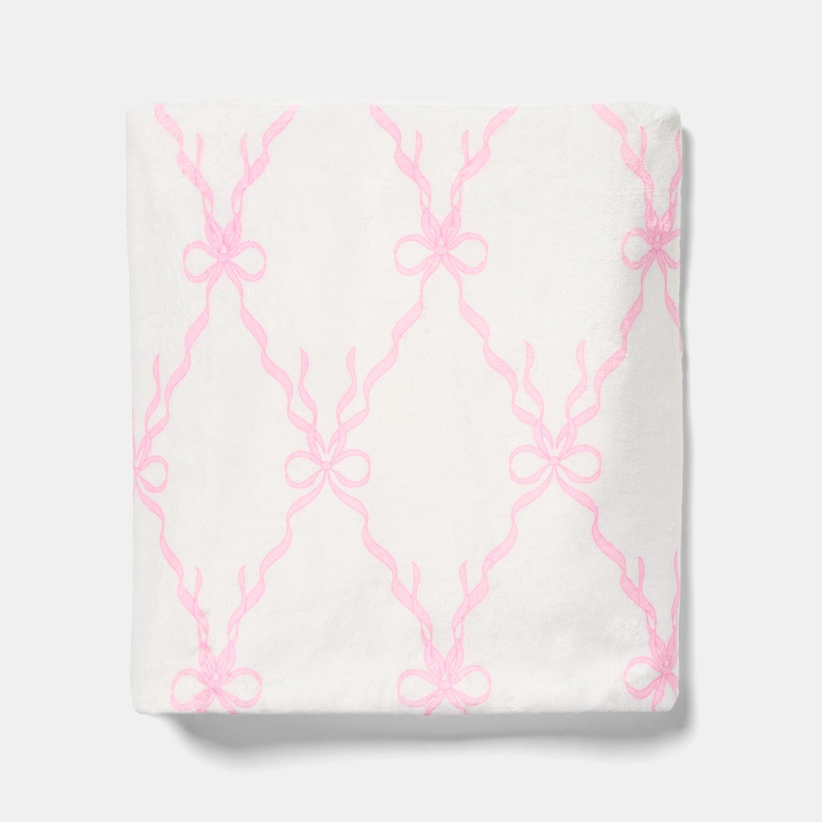 OHS Bow Print Ultra Soft Throw - White/Pink>