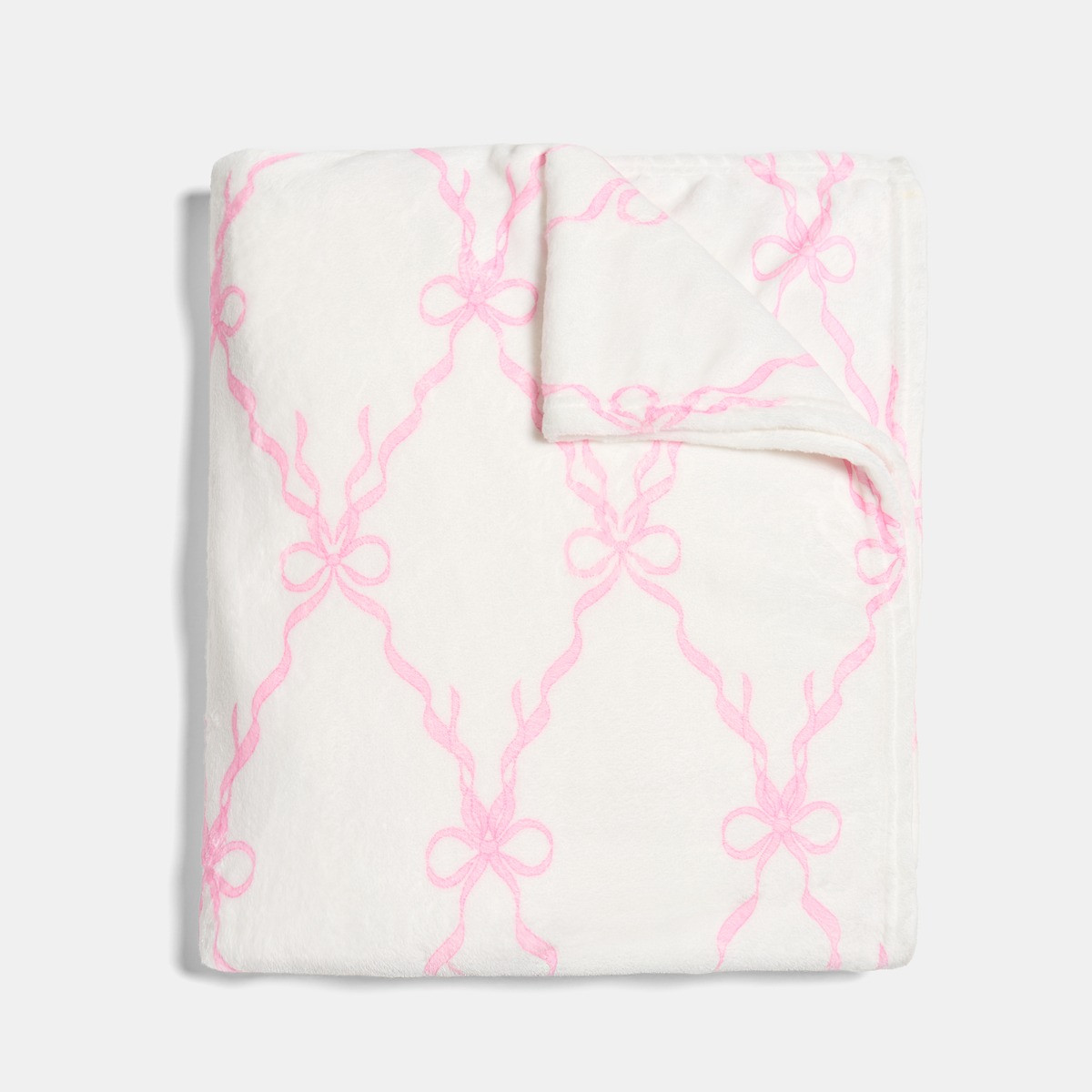 OHS Bow Print Ultra Soft Throw - White/Pink>