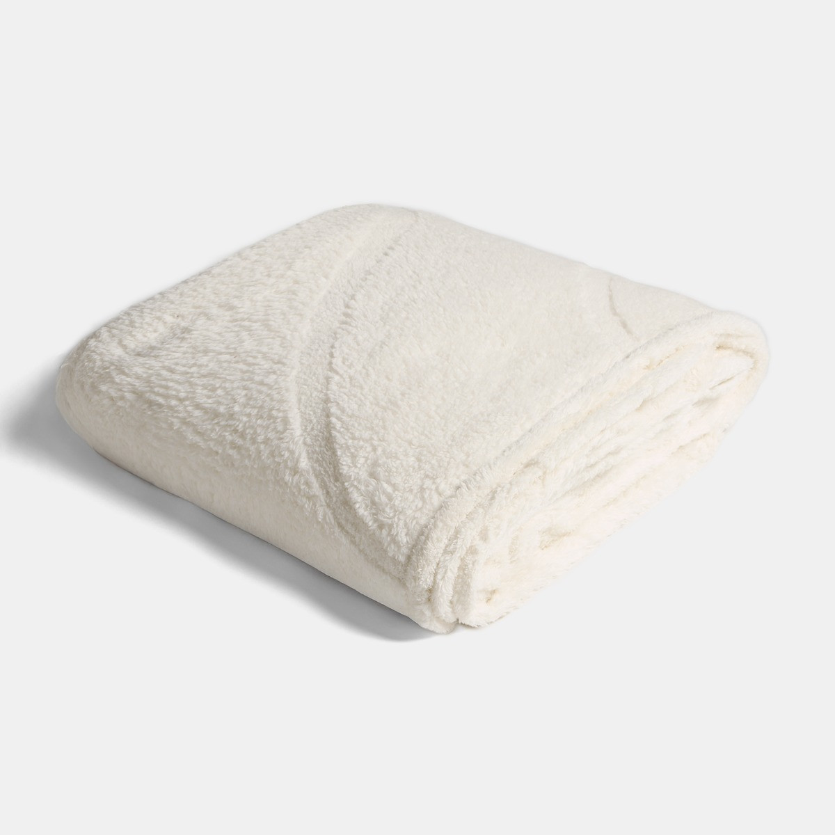 OHS Tufted Contour Teddy Fleece Throw, Ivory - 180 x 200cm>