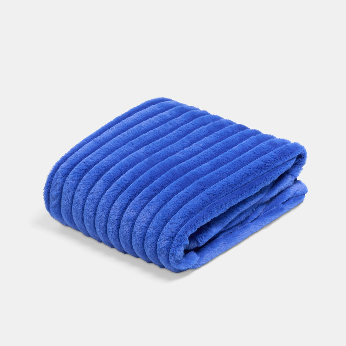 OHS Faux Fur Thick Ribbed Throw - Cobalt Blue>