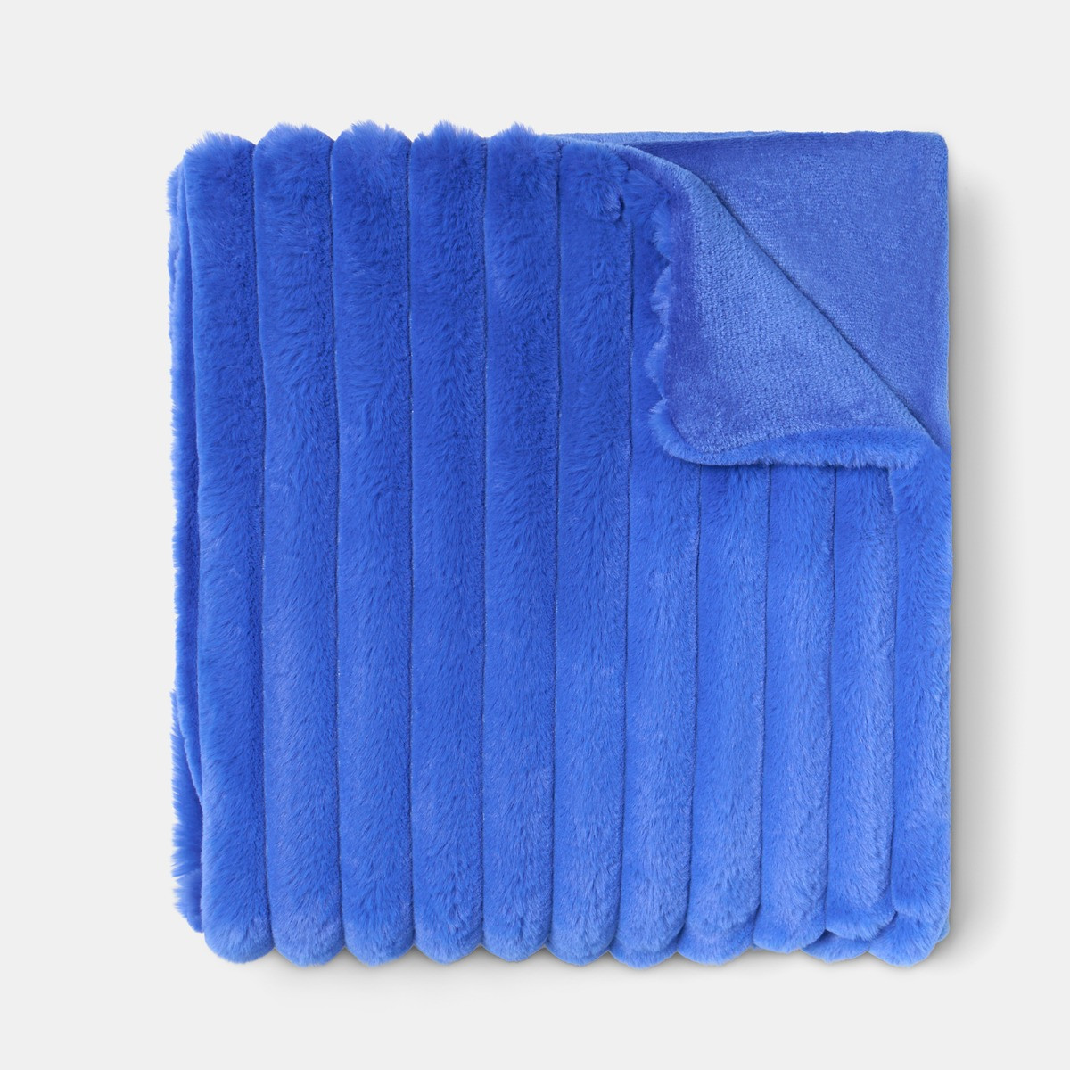 OHS Faux Fur Thick Ribbed Throw - Cobalt Blue>